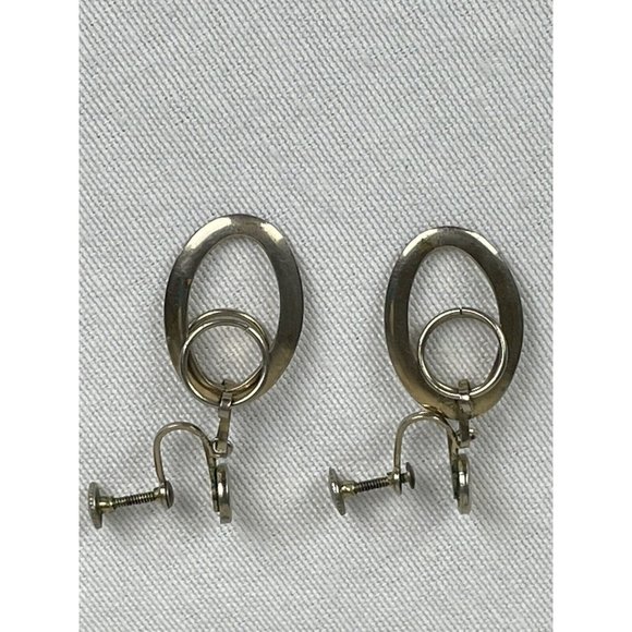 Vintage Screwback Silver Tone Dangle Hoop Earrings - Picture 4 of 10